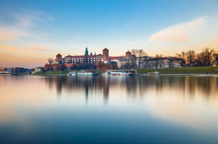 Wawel Castle in the evening in Krakow, Poland. Long time exposureの写真素材