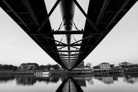 Bernatka footbridge over Vistula river in Krakow, Polandの写真素材