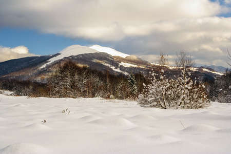 Winter mountain scenery in Bieszczady mountains, South Eastern Polandの写真素材