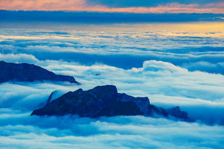 beautiful sunset over the mountains, Madeira Island, Portugalの写真素材