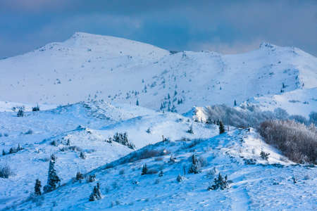 Beautiful winter landscape in the mountains, Bieszczady, Polandの写真素材