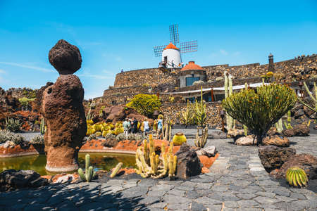 LANZAROTE - March 29, 2017: View of cactus garden in Guatiza, popular attraction in Lanzarote, Canary islandsのeditorial素材