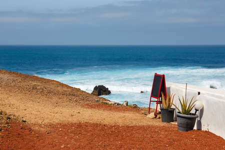 View from the restaurant in Green Lagoon at El Golfo, Lanzarote Island, Spainの写真素材