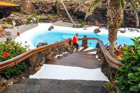 Lanzarote, Spain - March 29, 2017: People visiting volcanic cave in Jameos del Agua, Lanzarote, Canary Islands, Spainの写真素材