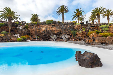Jameos del Agua pool in volcanic cave, Lanzarote, Canary Islands, Spainの写真素材