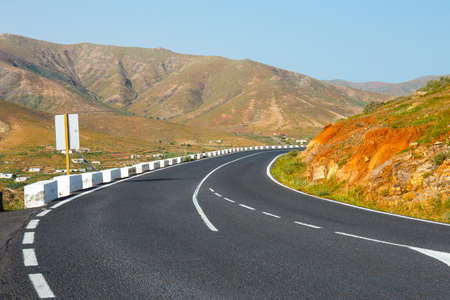 Road in the mountains of Betancuria in the southern part of the Canary island Fuerteventura, Spainの写真素材