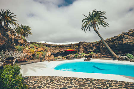 Jameos del Agua pool in volcanic cave, Lanzarote, Canary Islands, Spainのeditorial素材