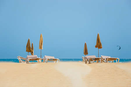 Sunny beach in Corralejo, Fuerteventura, Canary islands, Spainの写真素材