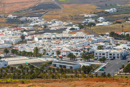 Top view on Teguise city from Castle hill on Lanzarote island in Spain, former capital of the islandの写真素材