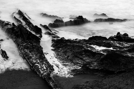 shot of coast at Lanzarote, El Golfo, Spain. Black and white photoの写真素材