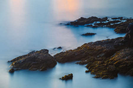 Long exposure shot of coast at Lanzarote, Spainの写真素材