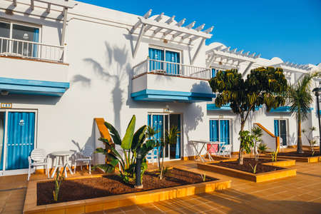 Corralejo, Fuerteventura, Spain, April 03, 2017: Complex of hotel buildings and swimming pool in Arena Hotel in Corralejo, Spainのeditorial素材