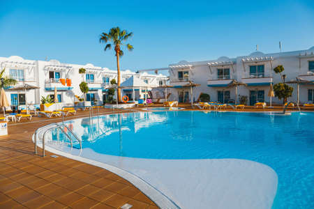 Corralejo, Fuerteventura, Spain, April 03, 2017: Swimming pool of the hotel complex Arena Hotel in Corralejo, Spainのeditorial素材