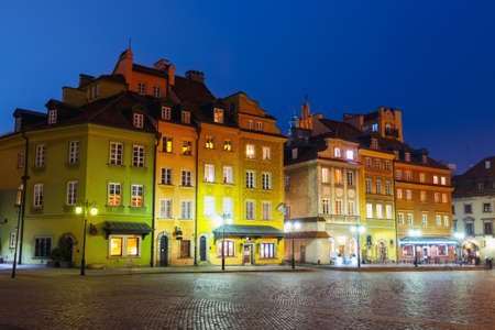 Night view of old town in Warsaw, Polandの写真素材