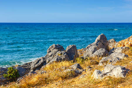 Beautiful greek seascape at sunny day, Malia, Creteの写真素材
