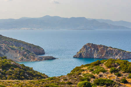 Beautiful greek seascape at sunny day. Place of north Crete, east of Agios Nikolaosの写真素材