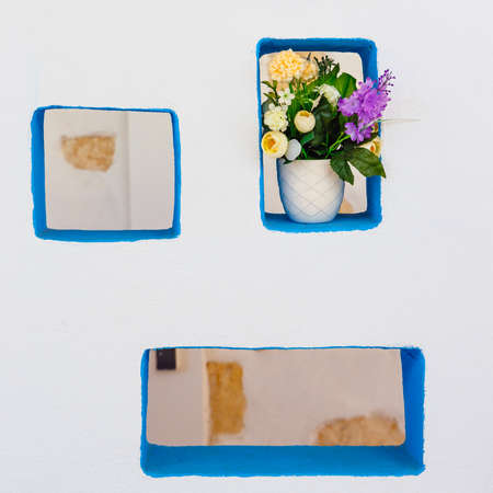 white and blue colors, Greek style architectural detailsの写真素材