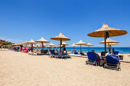 Crete Island, Greece, June 11, 2017: Famous beach at Vai with a beautiful palm forest on east Crete, Greeceのeditorial素材