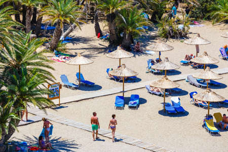 Crete Island, Greece, June 11, 2017: Famous beach at Vai with a beautiful palm forest on east Crete, Greeceのeditorial素材