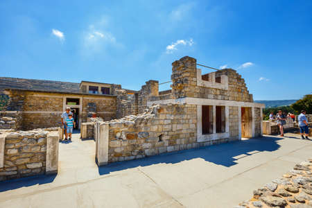 Knossos, Crete, June 10, 2017: Scenic ruins of the Minoan Palace of Knossos. Knossos palace is the largest Bronze Age archaeological site on Crete of the Minoan civilization and cultureのeditorial素材