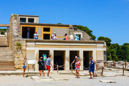 Knossos, Crete, June 10, 2017: Scenic ruins of the Minoan Palace of Knossos. Knossos palace is the largest Bronze Age archaeological site on Crete of the Minoan civilization and cultureのeditorial素材