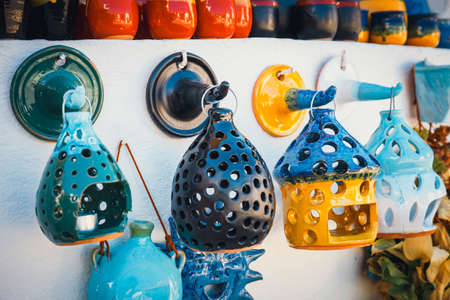 Traditional Cretan painted ceramic dishes, Crete, Greeceの写真素材