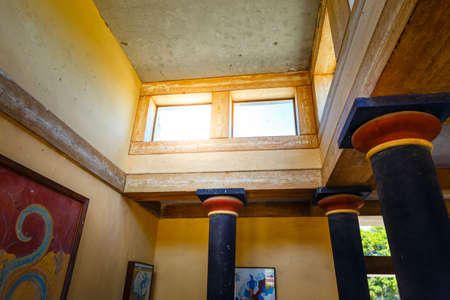 Knossos, Crete, June 10, 2017: Interior of the Minoan Palace of Knossos. Knossos palace is the largest Bronze Age archaeological site on Crete of the Minoan civilization and cultureのeditorial素材