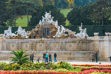 Vienna, Austria, October 14, 2016: Fountain in the garden in Schonbrunn Palace in Vienna, Austriaのeditorial素材