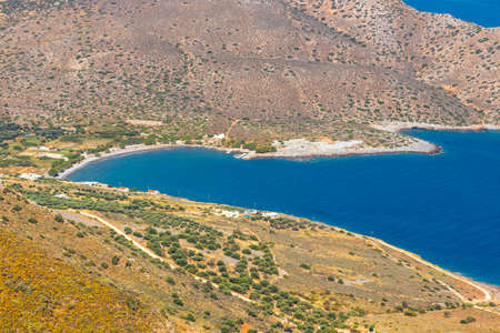 Beautiful greek seascape at sunny day. Place of north Crete, east of Agios Nikolaosの写真素材