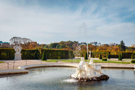 Fountain in the garden in Belvedere Palace, Vienna, Austriaの写真素材