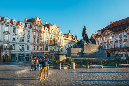 Czech Republic, Prague, September 29, 2017: Autumn morning on the Old Town square. Cityscape in Prague, capital of Czech Republicのeditorial素材