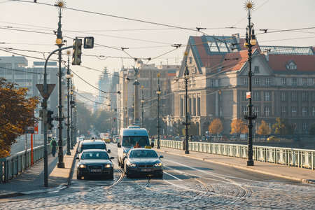 Prague, Czech Republic, September 29, 2017: Cars on the streets in Prague, Czech Republicのeditorial素材