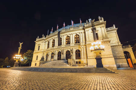 Night view of The building of Rudolfiunum concert hall in Prague, Czech Republicのeditorial素材