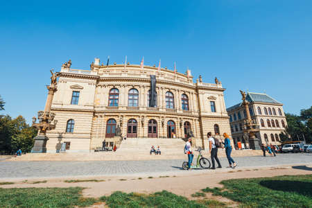 PRAGUE, CZECH REPUBLIC - September 29, 2017: The building of Rudolfiunum concert halls on Jan Palach Square with unidentified people, Prague, Czech Republicのeditorial素材