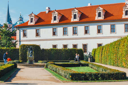 Prague, Czech Republic - August 29, 2017: unidentified people visit Wallenstein Palace currently the home of the Czech Senate in Pragueの写真素材