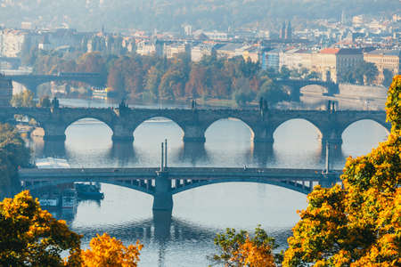 View of Charles Bridge and Vltava river in Prague, Czech Republicのeditorial素材