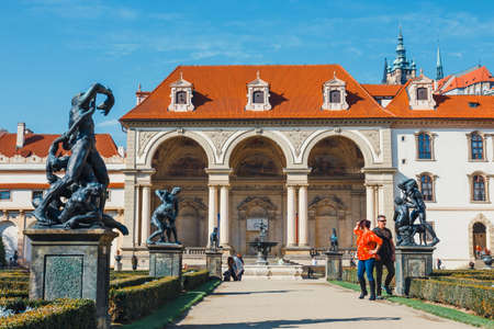 Prague, Czech Republic - August 29, 2017: unidentified people visit Wallenstein Palace currently the home of the Czech Senate in Pragueのeditorial素材