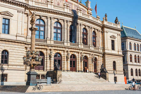 PRAGUE, CZECH REPUBLIC - September 29, 2017: The building of Rudolfiunum concert halls on Jan Palach Square with unidentified people, Prague, Czech Republicのeditorial素材