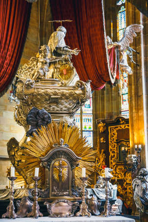 Czech Republic, Prague - September 30, 2017: Baroque silver tomb of St John of Nepomuk in the St. Vitus Cathedral in Prague Castle. Prague, Czech Republicのeditorial素材