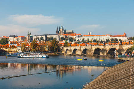 Vltava river and old downtown of Prague, the capital of Czech Republicのeditorial素材