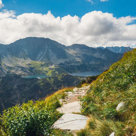 Aerial view of Five lakes valley in High Tatra Mountains, Polandの写真素材