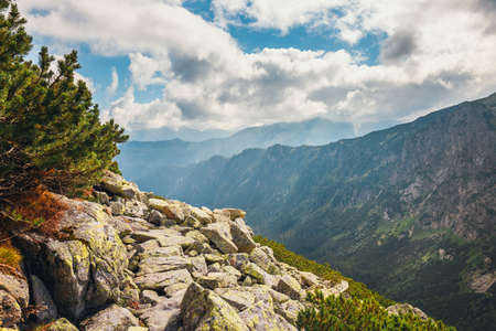 Aerial view of Five lakes valley in High Tatra Mountains, Polandの写真素材
