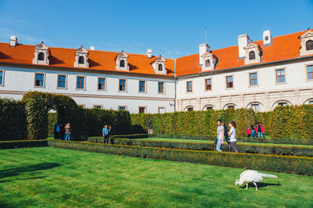 Prague, Czech Republic - August 29, 2017: unidentified people visit Wallenstein Palace currently the...