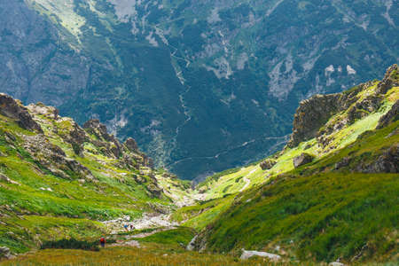 Aerial view of Five lakes valley in High Tatra Mountains, Polandの写真素材