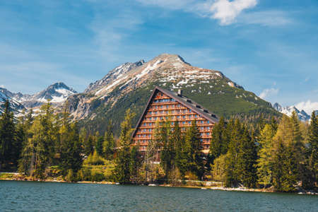 Strbske Pleso, beautiful lake in Tatra Mountains in Slovakiaの写真素材