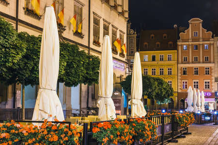 Wroclaw, Poland, January 27, 2016: Night view of Market Square and Town Hall in Wroclaw. Wroclaw is the largest city in western Poland and historical capital of Silesiaのeditorial素材