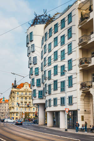 Prague, Czech Republic, October 01, 2017: Dancing House - modern building designed by Vlado Milunic and Frank O. Gehry, Pragueのeditorial素材