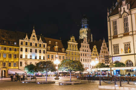 Wroclaw, Poland, January 27, 2016: Night view of Market Square and Town Hall in Wroclaw. Wroclaw is the largest city in western Poland and historical capital of Silesiaのeditorial素材
