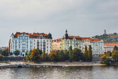 View of historical center of Prague with beautiful historical tenements