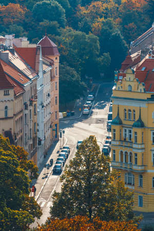 Prague, Czech Republic, October 01, 2017: View of Prague from the hill of Vysehrad fort, Czech Republicのeditorial素材